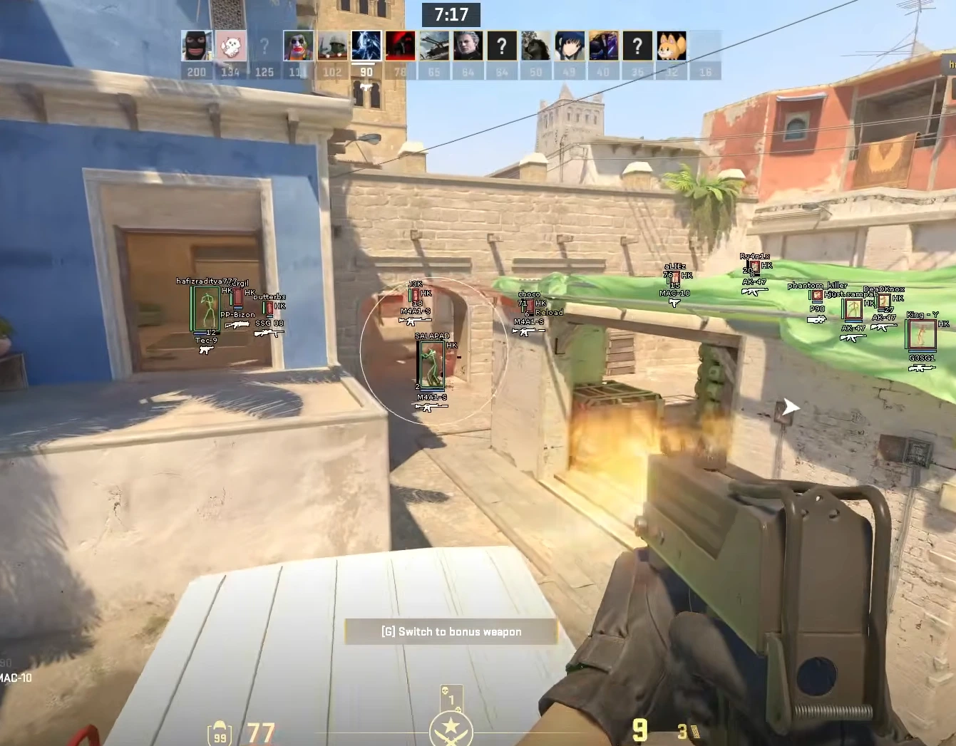 Counter-Strike 2 gameplay showing ESP labels for players across the map