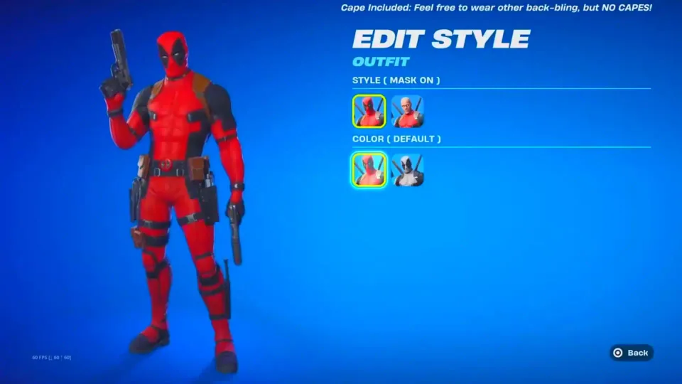 Fortnite Edit Style screen showing Deadpool and two style options