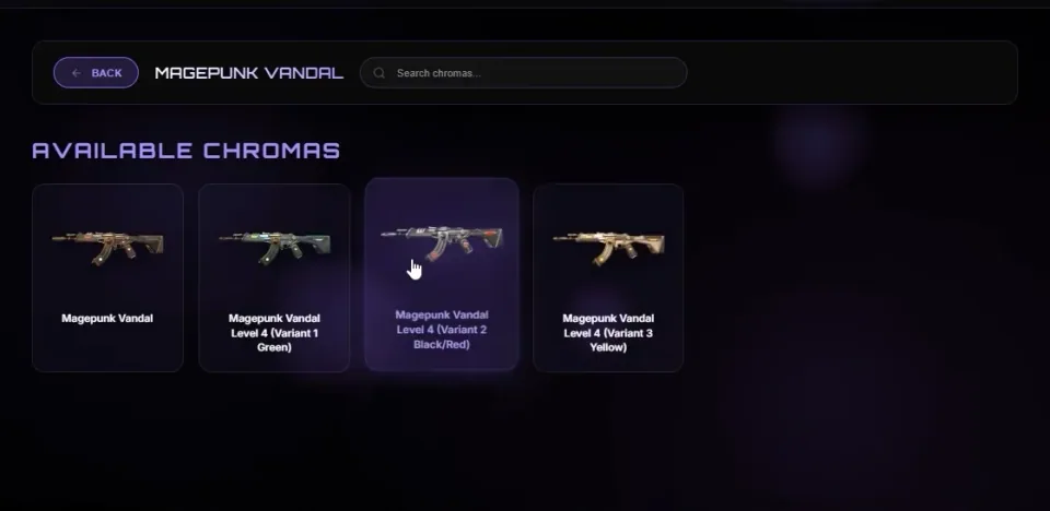 Vandal chroma selection screen with four color variants